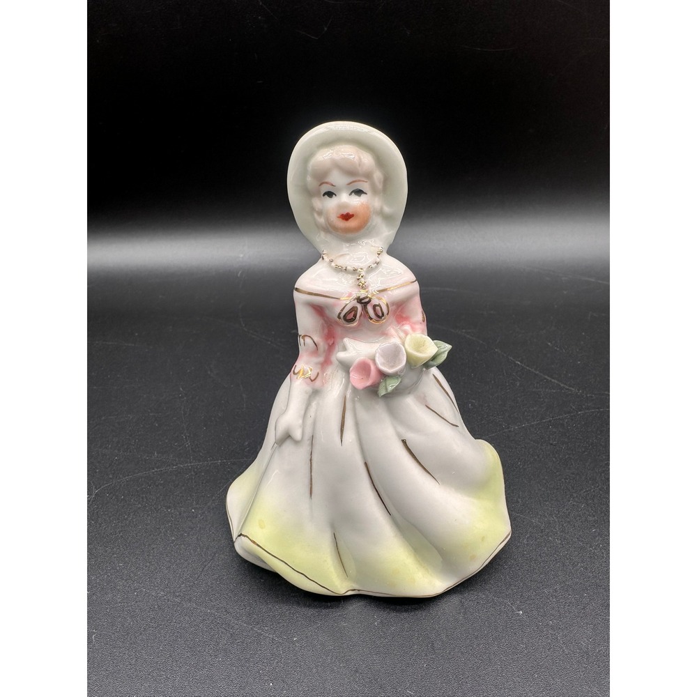 Vintage Ceramic Southern Belle Figurine Victorian Lady Pink Yellow Gold Trim 5"